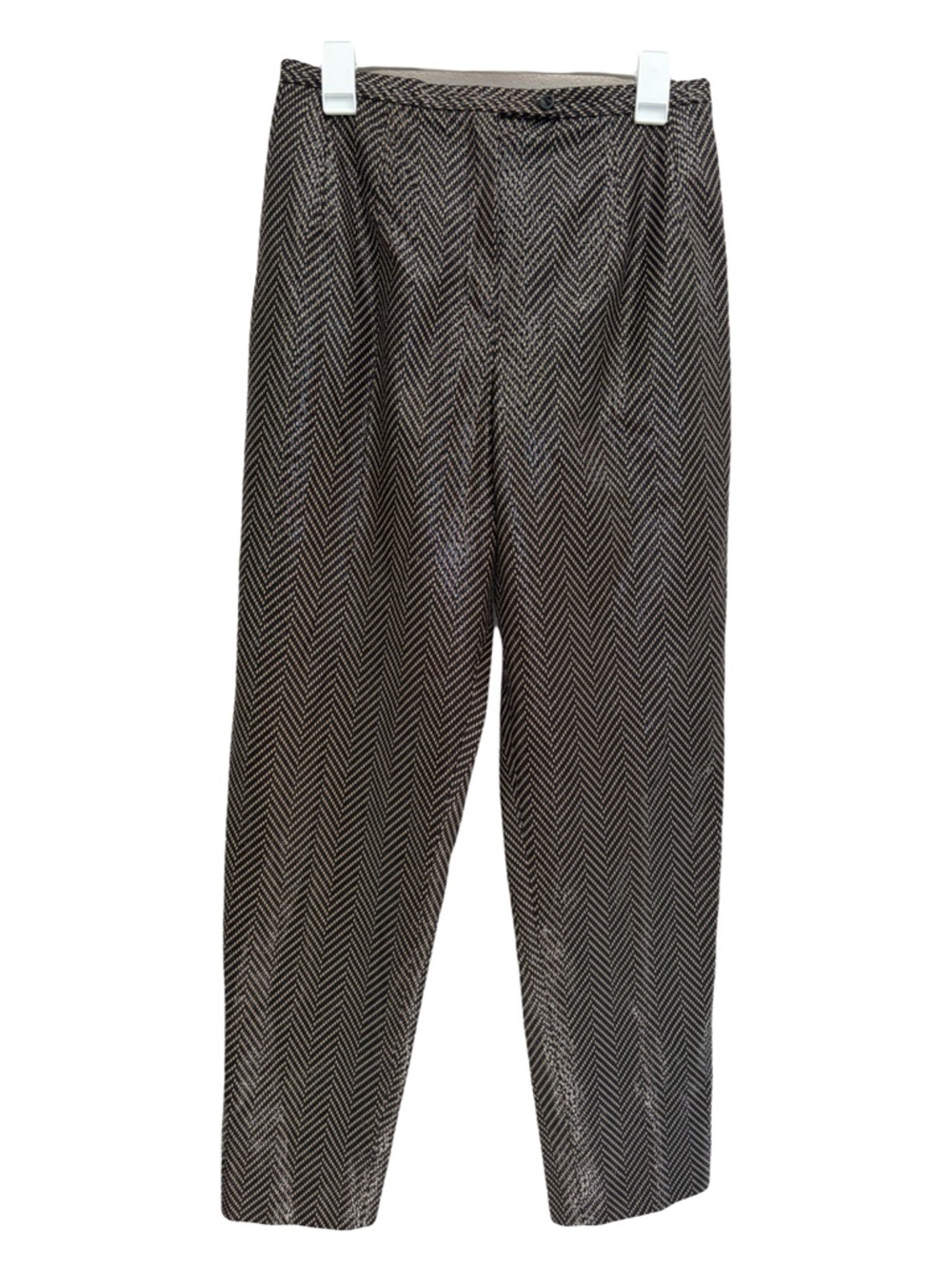 Harve Benard Chevron Pants Black Tan Faux Leather Trousers High Rise Chic Luxe